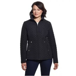 Nordstrom Gallery Black Quilted Zip Up Cinched Back Jacket Size Women Small